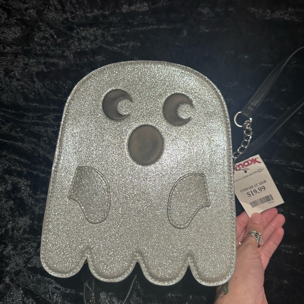 Silver Ghost-Shaped Crossbody Bag